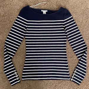 H&M Striped Fitted Cotton Long Sleeve Top